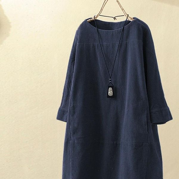 

38 womens dress lady simple fashion retro pocket corduroy solid color long sleeve loose casual dress, Black;gray