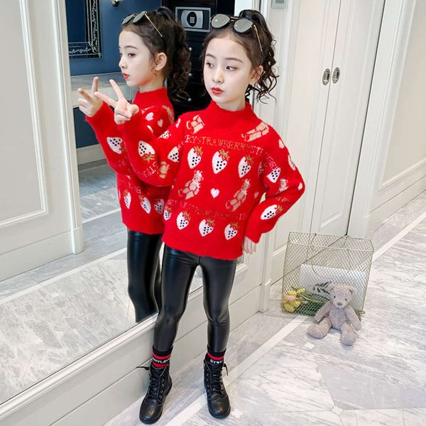 

girls strawberry bear mink cashmere sweater 2021 new year's wear, Blue