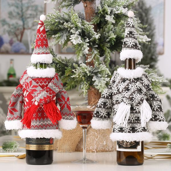 

myqyl haube g5ehc wine bottle clothing new decorative suit knitted scarf cap clothing wine bottle set creative party fabric art scarf
