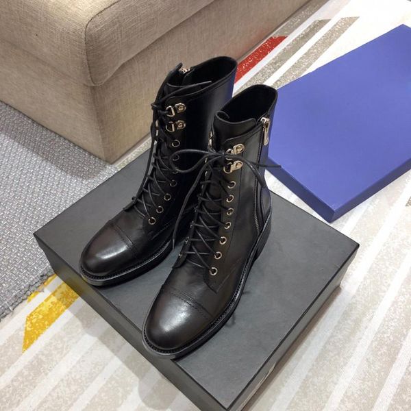 

boots women black leather round toe lace-up motorcycle zipper chunky heel riding 2021 fall winter