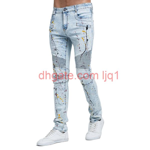 

new men fashion biker jeans new design strech light blue skinny jeans h0114