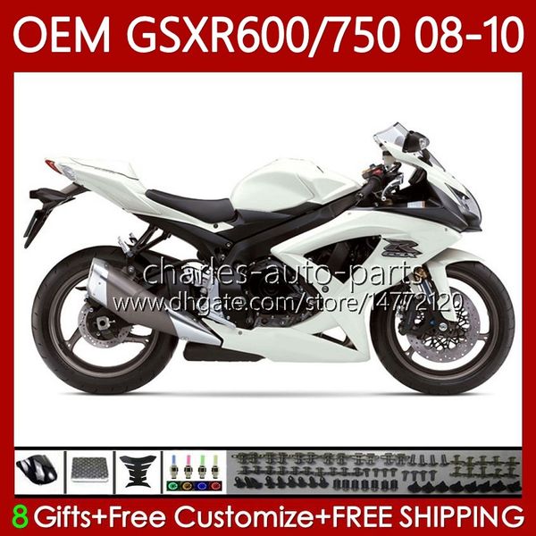 Carene per stampi ad iniezione per SUZUKI GSXR-750 GSXR600 GSXR 600 750 CC K8 2008 2009 2010 88No.123 GSXR750 GSX-R600 GSX-R750 600CC 750CC Bianco lucido GSXR-600 08 09 10 Corpo