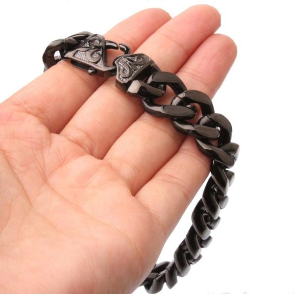 

link, chain 13/15mm men's accessory jewelry 316l stainless steel black color cuban curb bracelet bangle hip-hop 7"-11"