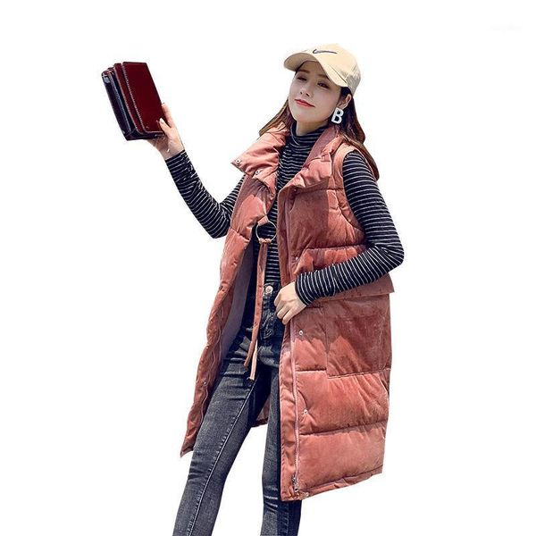 

new long vest women coat 2020 winter vest ladies waistcoat fashion clothes stand collar velvet jacket for female 1, Black;white