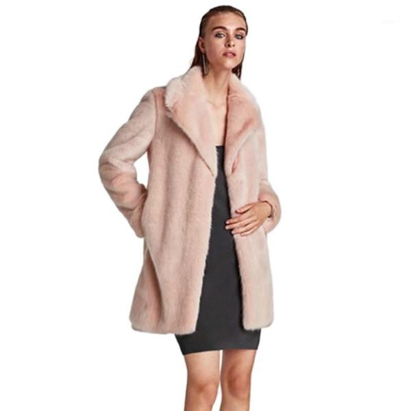 

plus elegant long sleeve outerwear women winter office lady faux fur coat fluffy warm loose long jacket overcoat fr-11, Black
