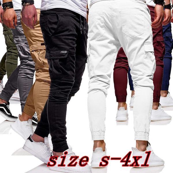 

men's pants 2021 men cargo cotton outdoor fasion casual sweatpants pencil drawstring regular trousers, Black