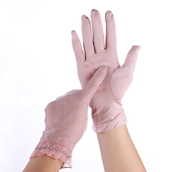 

new pink women summer outdoor sunscreen anti-uv driving gloves lace slip resistant touch screen phone glove gants femme, Blue;gray