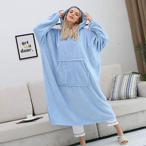 

women fleece with adults winter wearable big hooded hoodie sleeves giant plush sweat pocket bathrobe blanket hoody sweatshirt bgnbv, Black;white