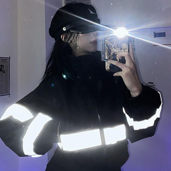 

reflective print spring tooling women loose jacket harajuku coat oversize hip-hop dropshipping korean thicken black streetwear, Black;brown
