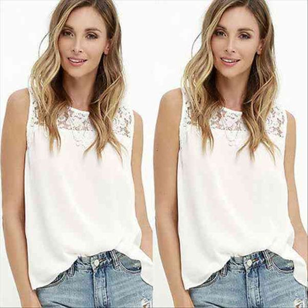 

fashion women shirt summer vest sleeveless floral blouse casual tank shirt, White