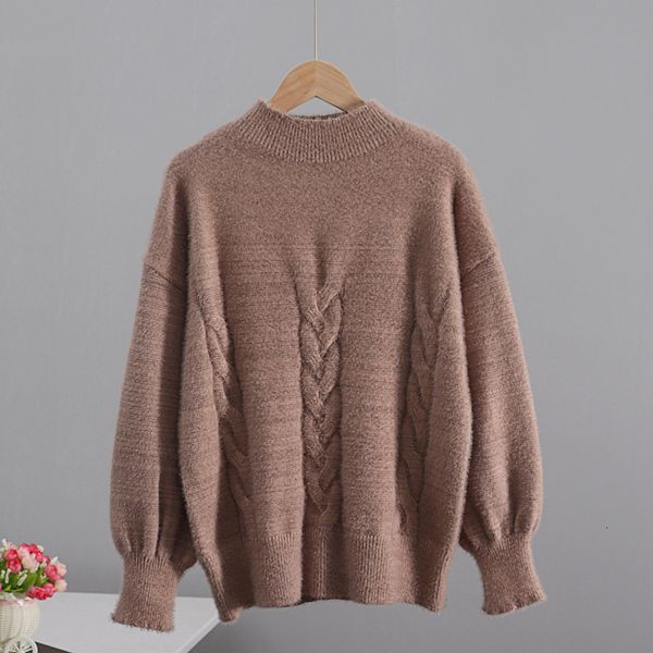 

2021 new women sweater mink cashmere winter crew neck pullover chic lady jumper christmas knitwear sweaters 4q88, White;black