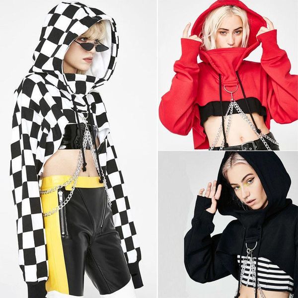 

warm fall winter trendy women black red black individual hoodie sweatshirts crop hooded spaghetti strap chain cool hoodies1
