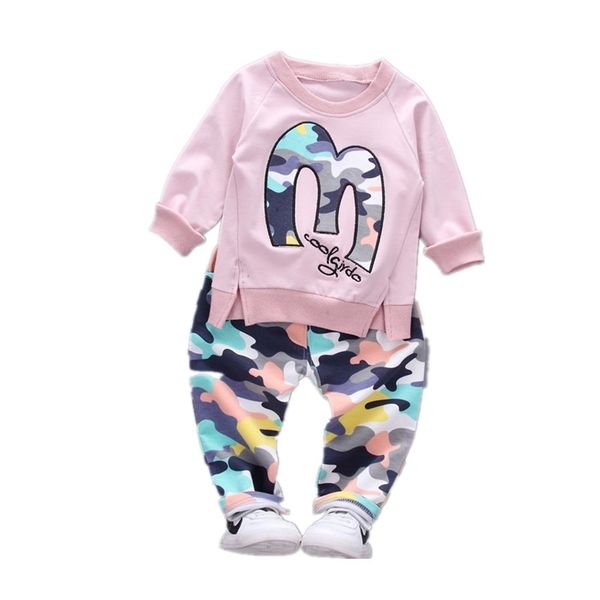 

baby boy autumn clothes girl letter  warm cotton clothing set for kid camouflage jackets pant 2pcs fashion children sports suit 201126, White