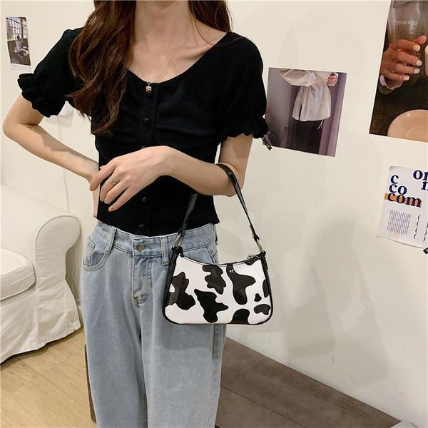 

cosmetic bags & cases vintage harajuku pu leather baguette bag kawaii cute sweet cow pattern spot handbag mini underarm axillary pouch1