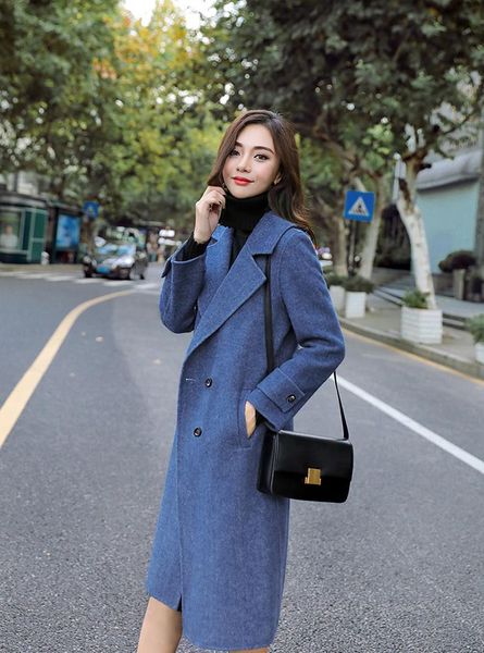 

wool women loose elegant single breasted woolen coat womens korean style casual woolen coats autumn winter fashion blends women, Black