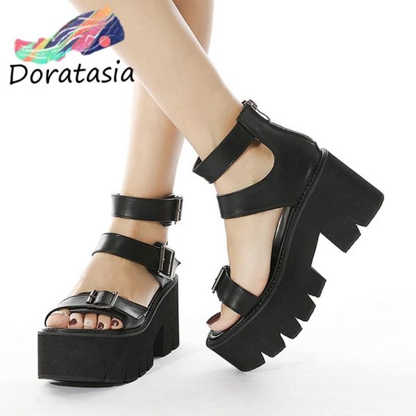 

doratasia the big size 42 women buckle strap platform shoes rome chunky heel fashion summer sandals women black sandals