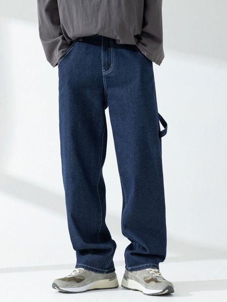 

men strap patched tapered jeans r6gc#, Blue