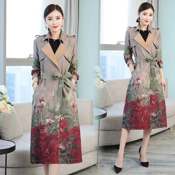 

new trench coat women 2020 spring autumn printing long suede windbreaker fashion female slim coat plus size trench regenjas1, Tan;black