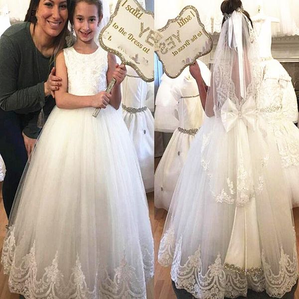 

2020 дети puffy ivory тюль кружево бальное платье девушки цветка платья puffy satin bow девушка принцесса платья длинные дети причастие, Red;yellow