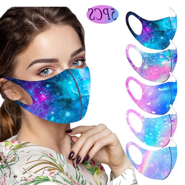 

fashion new christmas printed 5pcs tie party dye masks dustproof reusable cloth face mask foggy haze mouth muffle mascarillas