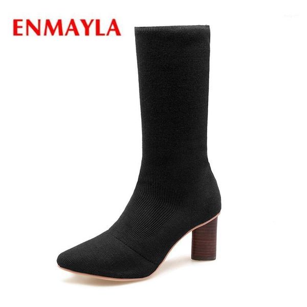 Stivali ENMAYLA Donna Caviglia Corta Donna Moto Big Size 34-43 Scarpe Causali Maglia Punta a punta Tacchi a spillo CR4331