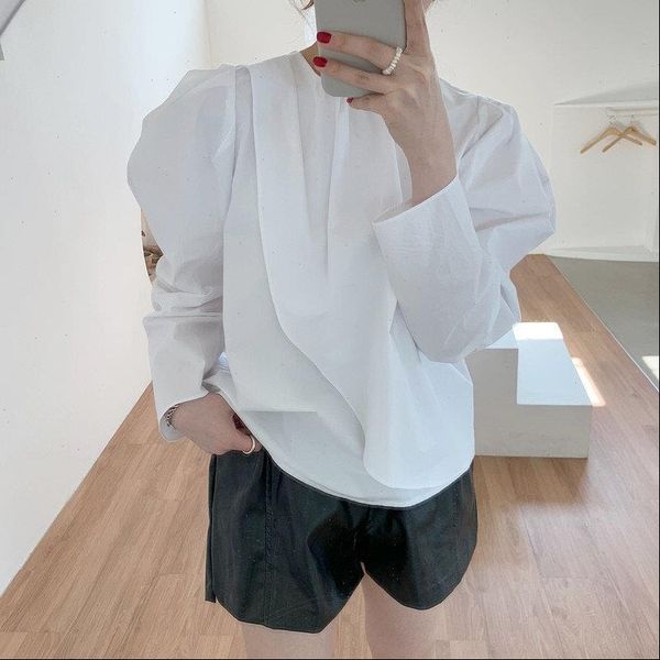 

all match solid brief autumn loose full sleeves 2021 stylish blouses chic women new office lady shirts, White