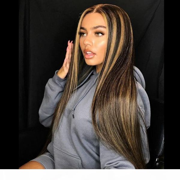 

highlight blonde silky straight 13x4 lace front human hair wigs pre plucked 180density brazilian remy human hair full lace wigs for women, Black