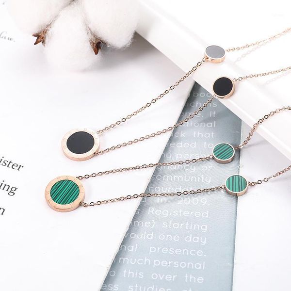 

korean titanium steel round striped pattern pendant necklace female personality rose gold chain not fade necklace jewelry1, Silver