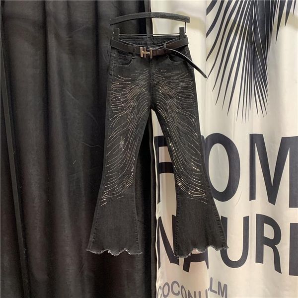 

winter fashion new jeans women's high waist slim denim pants 2020 korean rhinestone harem pants black jeans women trousers, Blue