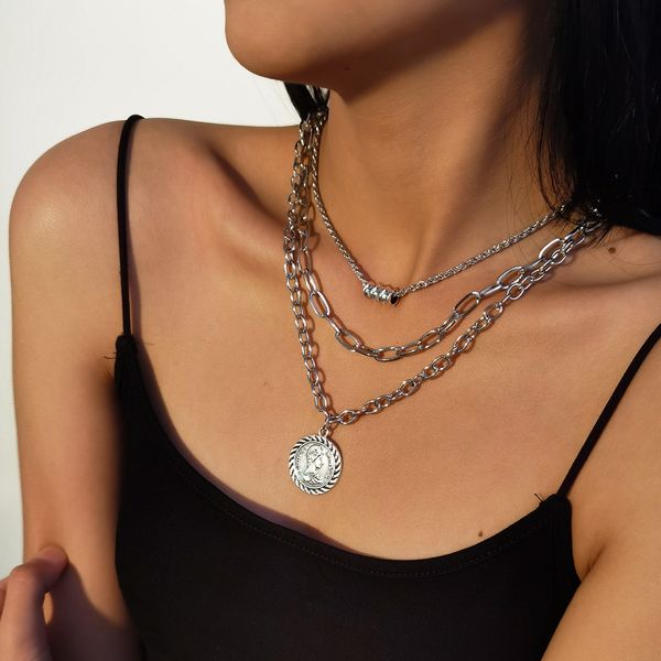 

choker necklace gothic multi layer cross pendant choker necklace statement punk chain necklace collier women jewelry, Silver