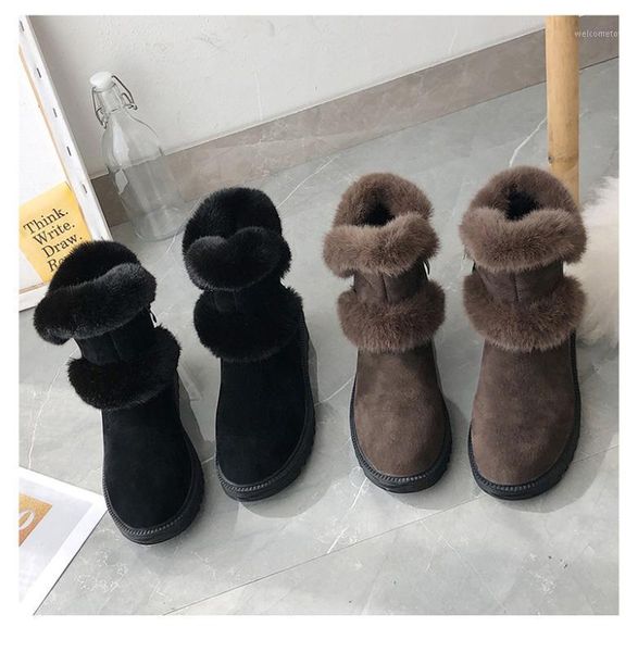 

2020 new winter women snow boots plush warm snow boots thicken cotton zapatos de mujer botas flat warm u11-151, Black