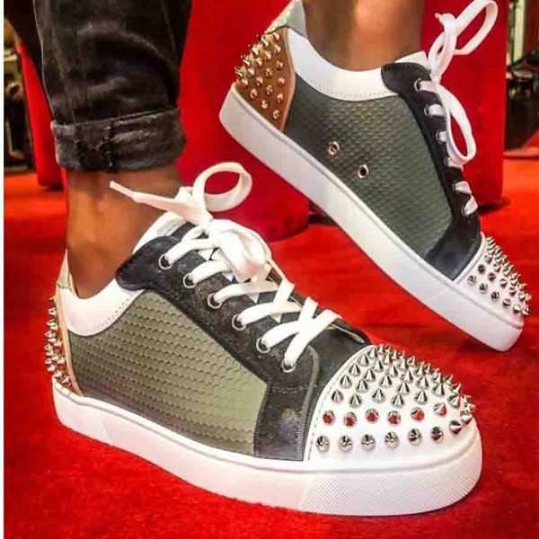 

paris low кроссовок для мужчин младшей шипастой квартиры red bottoms моды skate sneaker, seavaste 2 низкий кроссовок с зернистым кожаным спо, Black