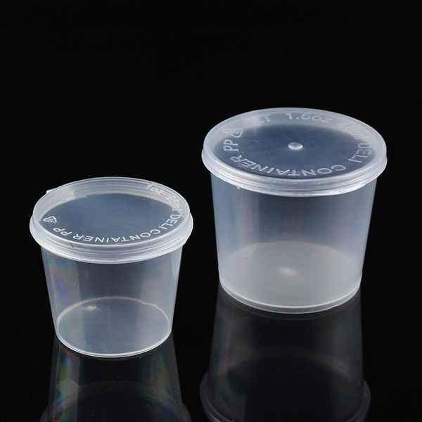 

50pcs clear plastic sauce cups mini sauce boxes containers with seal lid 1oz 1.5oz for kitchen picnic bbq sauce packing potable wmtbyw