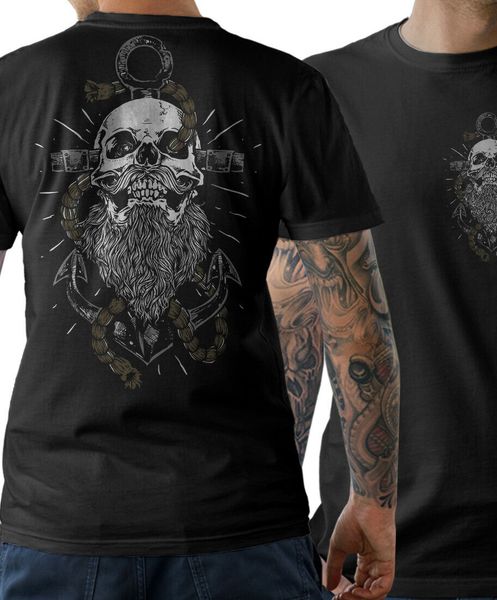 

sport sailor beard t-shirt anchor captain skull full beard captain ahoi double side 2019 cotton casual brand tee shirt