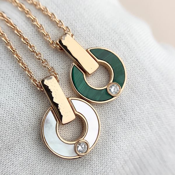

classic heart diamond stainless steel necklace gold necklace fashion natural malachite letter pendant diamond ladies jewelry gifts for coupl, Silver