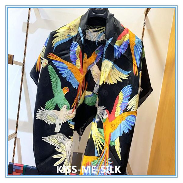 

scarves kms parrot silk jacquard satin square scarf shawl elegant 140*140cm/70g, Blue;gray