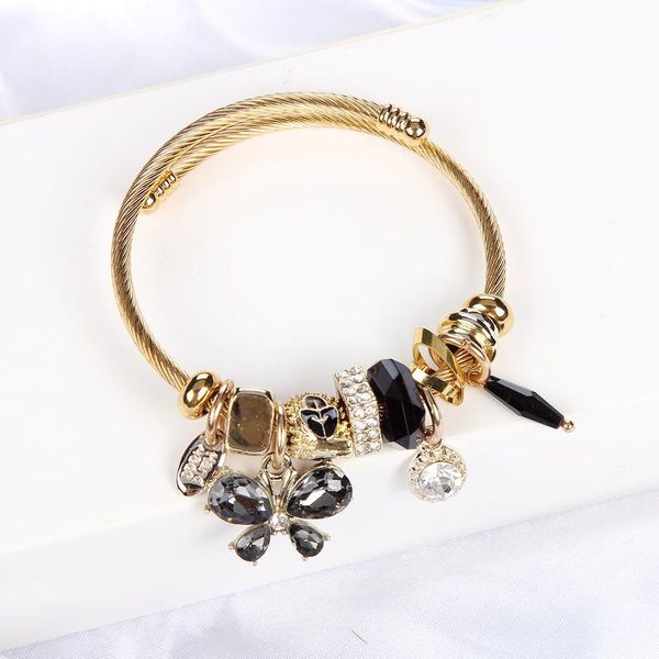

cute butterfly rhinestone pendant bracelets bangles stainless steel geometry crystal beads children women charm bangle jewelry, Golden;silver