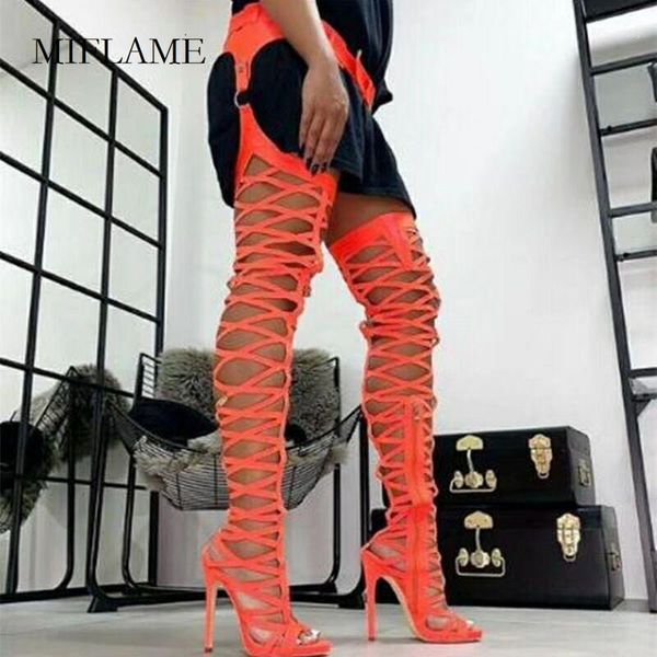 

sandals buckled wraist belt long stiletto woman straps cut out over the knee boots summer hollow high heel sandals1, Black