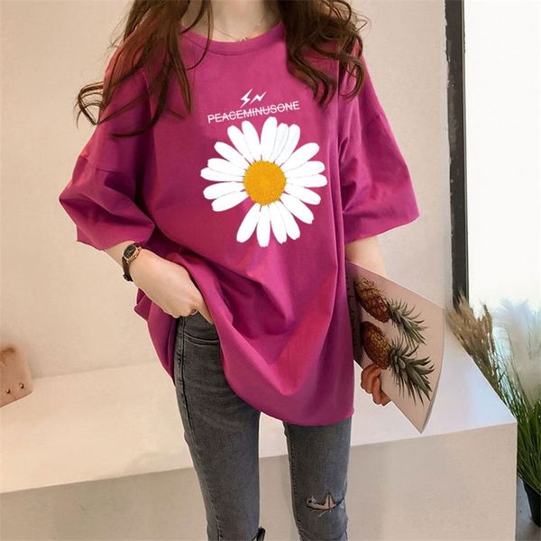 

daisy women's ins loose korean version t-shirt european large version medium length half sleeve undershirt missing short sleeve t-shirt, White