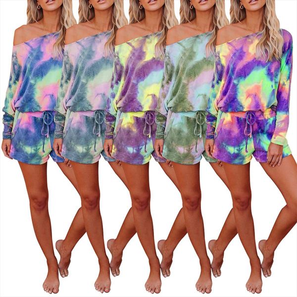

tie dye печать основного tshirt шорты двухкусочной набор женщины вскользь эпикировка салона одежда беговая femme байкер шорты тройники суммы, Gray