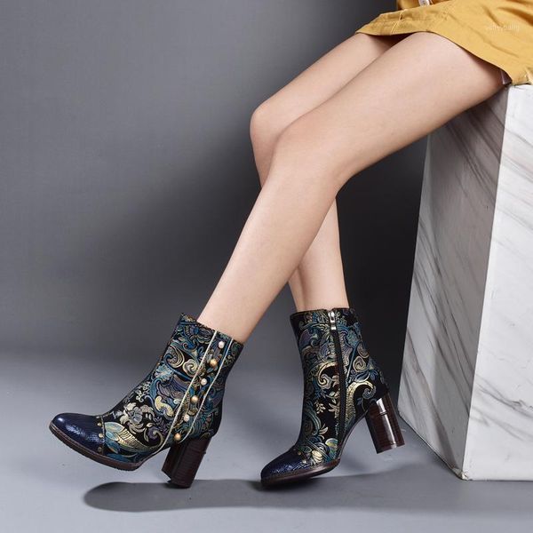 

2020 vallu women shoes platform boots round toes high heels ankle boots printing flower genuine leather shoes women booties1, Black
