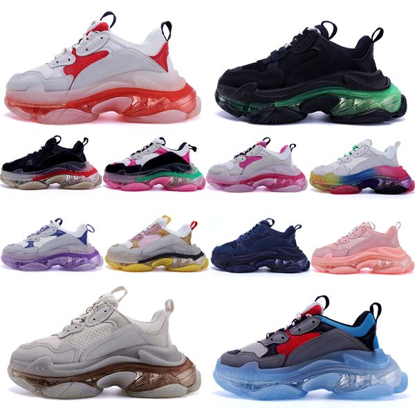 

2021 fashion men women casual dad shoes neon green triple-s 17fw sneakers tripler black pink crystal clear sole bottom paris platform l62p#