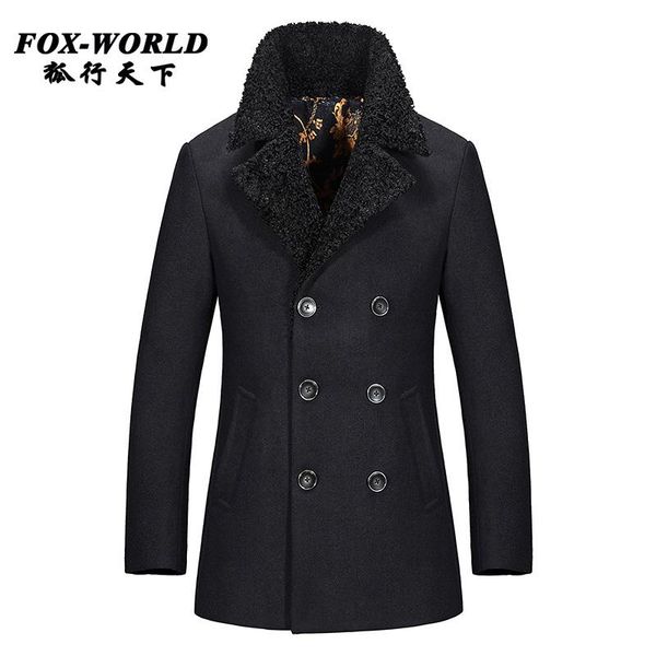 

fashion brand mens cashmere coat winter 2020 peacoat casual wool coat mens pea overcoat manteau homme erkek mont, Black