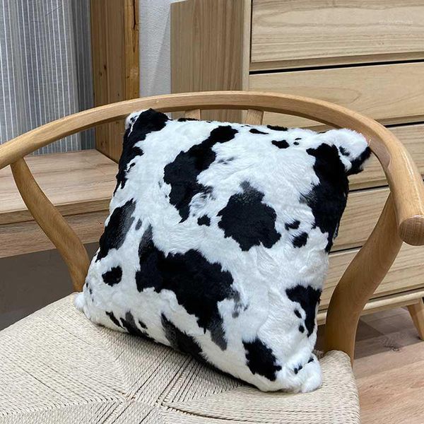 

black and white cow long plush fluff pillow cover home decorative sofa car bed throw pillows cushion cover polyester pillow case1