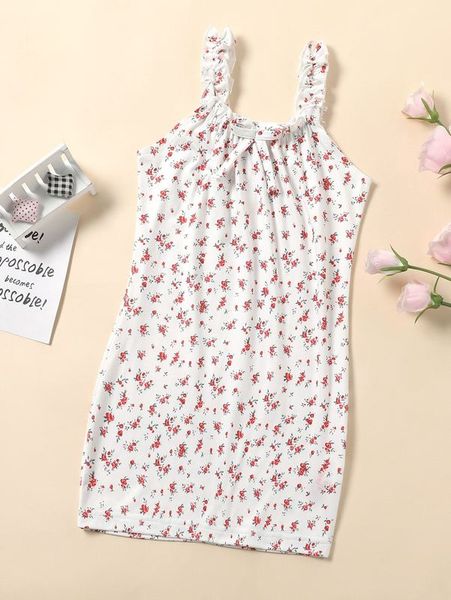 

toddler girls ditsy floral print frill trim cami dress she, Red;yellow