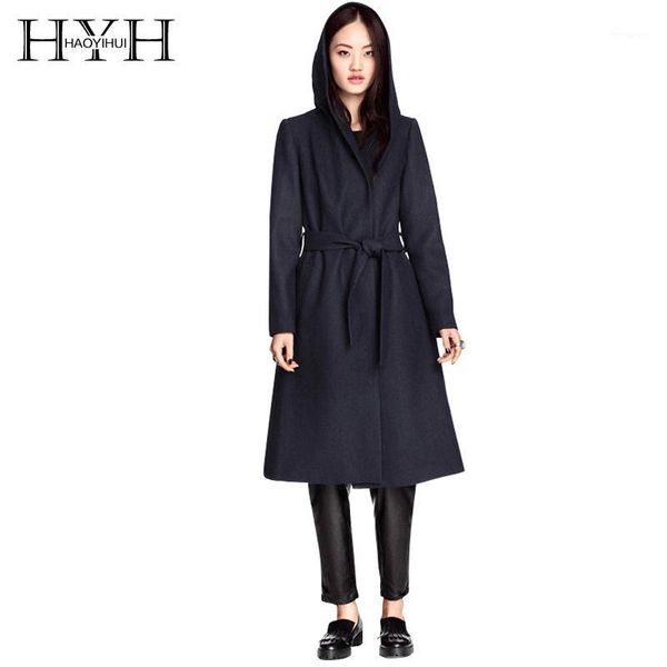 

hyh haoyihui new fashion autumn winter women loose clothing casual long sleeve turndown black windbreaker woolen thick coat1, Tan;black