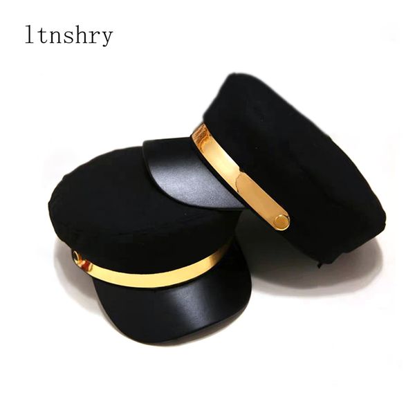 

fashion beret autumn winter military cap golden stripes street style british style warm retro newsboy caps octagonal cap female 201026, Blue;gray