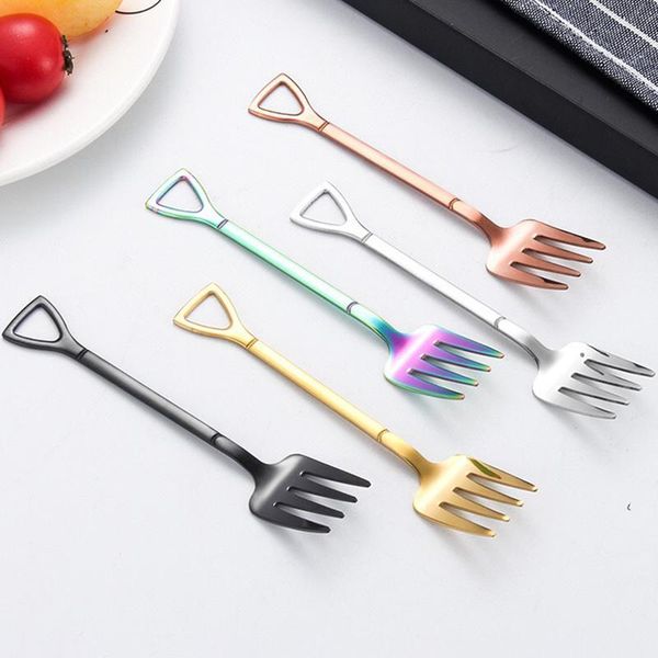 

4pcs stainless steel shovel fork spoon set kids dessert fork fruit pick bbq tableware party gift h jllytu