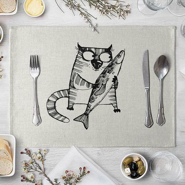 

Funny Cat Table Placemats Cute Cartoon Cat Pattern Kitchen Decoration Dining Accessories Table Mat Napkin Placemat