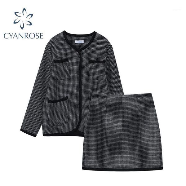 

striped black two piece blazer suit women fashion long sleeve cardigan warm coat and midi short skirt office lady casual suit1, White